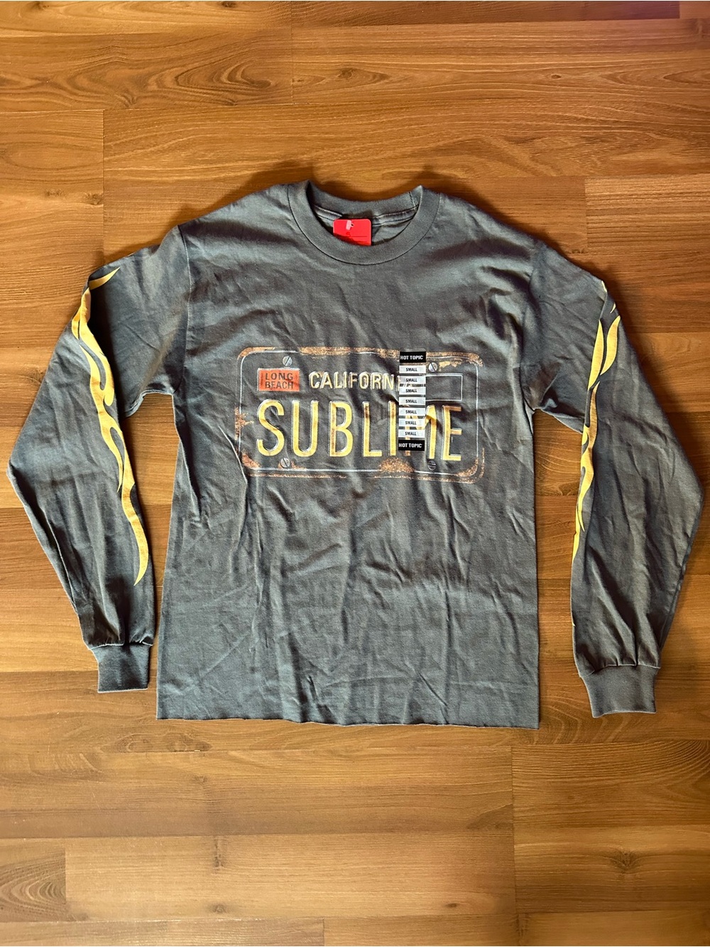 Hot Topic Gray Long Sleeve Sublime Graphic Tee with Flame Sleeves Unisex